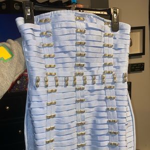 “NEW WITH TAGS” Fashion Nova Baby Blue & Gold Midi Dress